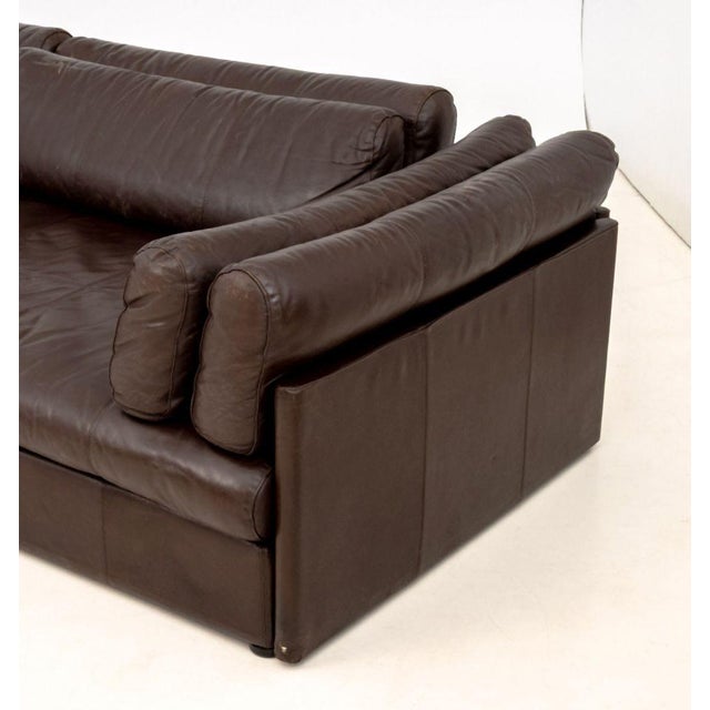 Stendig Brown Leather Three-Seat Sofa For Sale In New York - Image 6 of 9