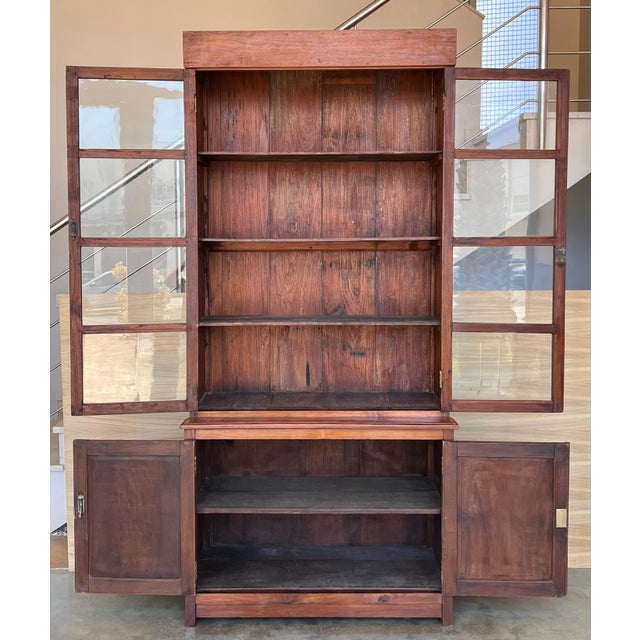 Spanish Large Pine Cupboard or Bookcase with Glass Vitrine, 19th Century For Sale - Image 4 of 18