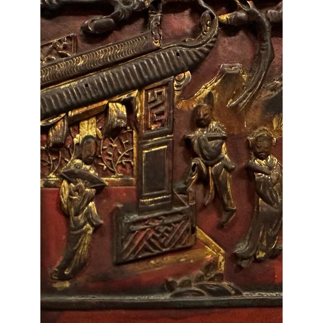Antique Chinese Carved Wood Panel, Late Qing Dynasty, 19th/20th Century For Sale - Image 4 of 8