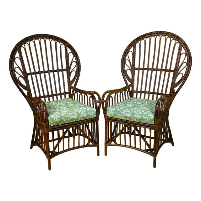 1970s Pair of Italian Ballon Back Rattan and Cane Wrapped Chairs For Sale