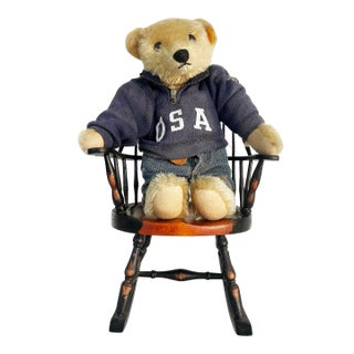 German Steiff "Ralph Lauren Usa Teddy Bear" With Hoodie and Rocking Chair For Sale