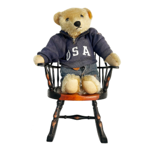 German Steiff "Ralph Lauren Usa Teddy Bear" With Hoodie and Rocking Chair