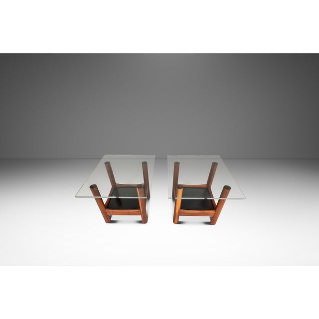 Mid-Century Modern Set of Two (2) Tubular Glass-Top End Tables After Adrian Pearsall for Craft Associates, C. 1960s For Sale - Image 3 of 18