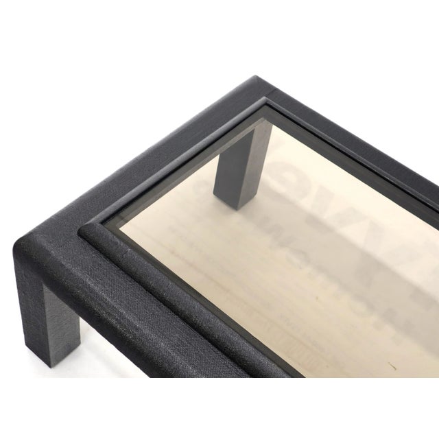 Cloth Wrapped Black Lacquer Glass Top Rectangular Coffee Table For Sale - Image 9 of 11