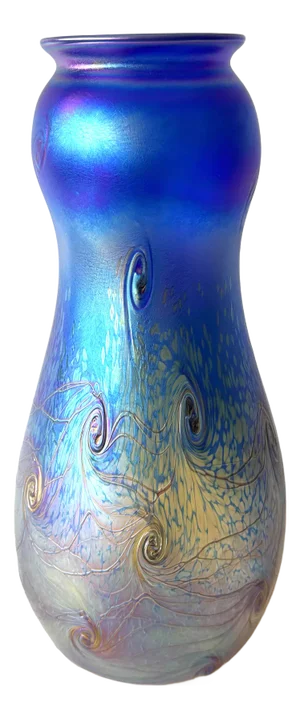 Art Nouveau Glass Vase in Blue Iridescent by Loetz