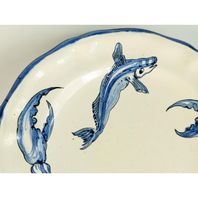 Blue Italian Hand-Painted Ceramic Dishes by Giuseppe Mazzotti Albisola, 1930s, Set of 12 For Sale - Image 8 of 15