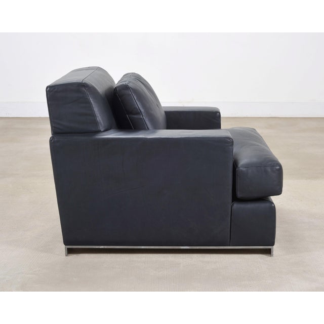 Navy Blue Ralph Lauren Navy Leather Pryce Club Chair With Steel Feet For Sale - Image 8 of 18