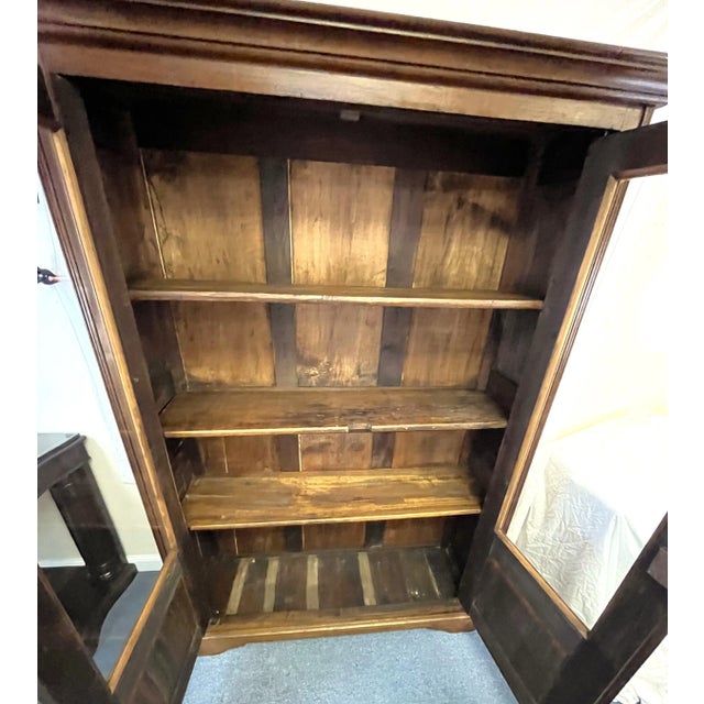 19th Century French Wood Storage Cabinet With Glass Doors and Lock For Sale - Image 11 of 12