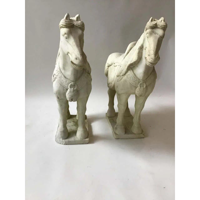 Cream Carved Marble Asian Horses - a Pair For Sale - Image 8 of 13