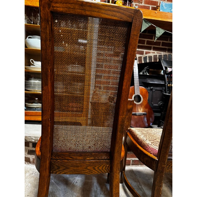 Gold 1970's Burlington Furniture Oak & Cane High-Back Dining Chairs, Set of 4 For Sale - Image 8 of 12
