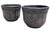 A pair of vintage Azteca terracotta planters finished in a distressed blackwashed finish that reveals the natural...