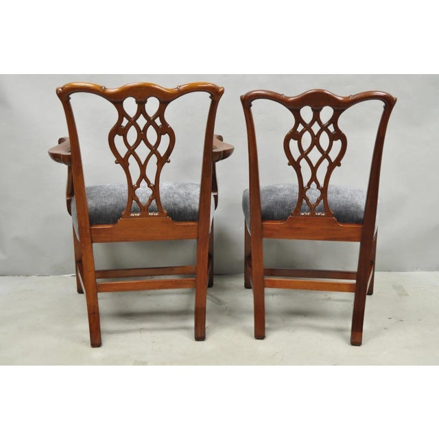 Antique Chippendale Style Mahogany Carved Fretwork Dining Chairs - Set of 10 For Sale - Image 16 of 18