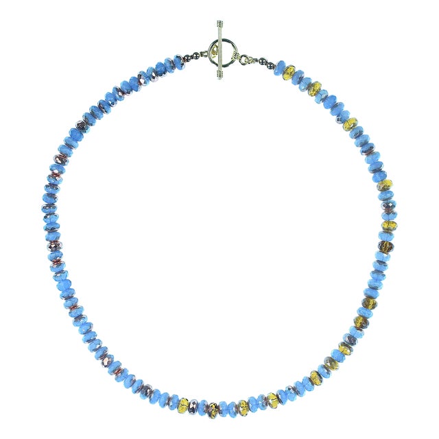 Ajd 17.5 Inch Copper Washed Blue Czech Glass Necklace With Toggle Clasp For Sale