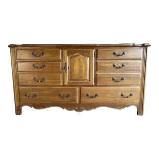 Early 21st Century Ethan Allen French Country Dresser With Custom Glass Top For Sale