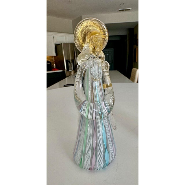 1980s Pair Murano Venetian Latticino & Gold Glass Angel Figurines For Sale - Image 5 of 12