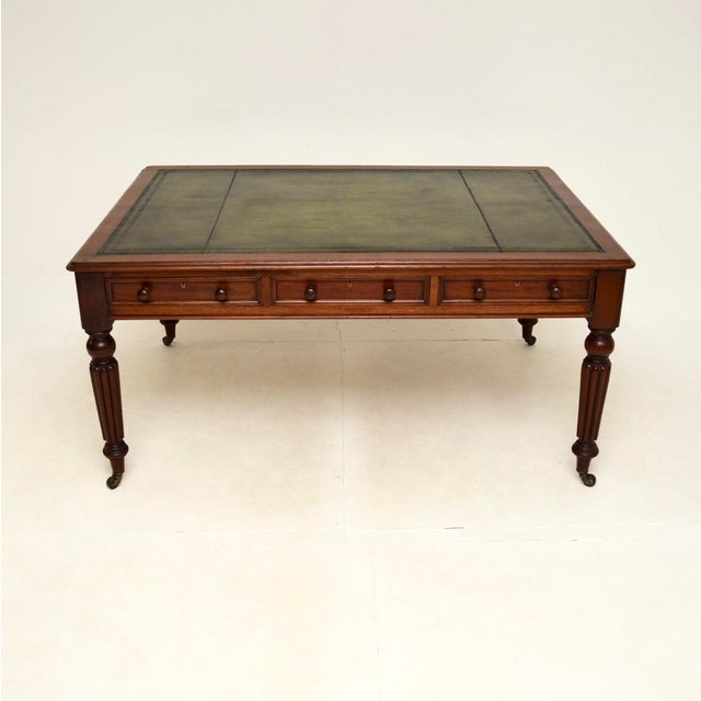 Mid 19th Century Antique Victorian Partners Desk with Leather Top, 1840 For Sale - Image 5 of 12