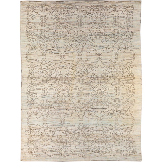Modern Oushak Handmade Tribal Beige Wool Rug For Sale - Image 9 of 9