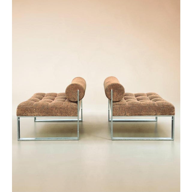 Pair of Harvey Probber Mid-Century Modern Tufted Slipper Lounge Chairs in Paisley Upholstery and Polished Chrome, Circa 1965 For Sale - Image 14 of 15