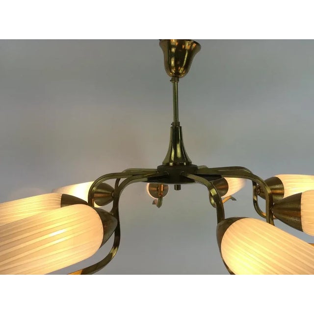 Mid-Century Modern Vintage Brass and Glass Chandelier, 1960s For Sale - Image 3 of 12