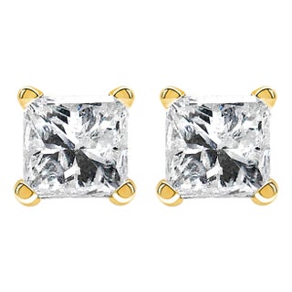 IGI Certified 3/8 Cttw Princess-Cut Square Diamond 4-Prong Solitaire Stud Earrings in 14K Yellow Gold (L-M Color, I1-I2 Clarity) For Sale