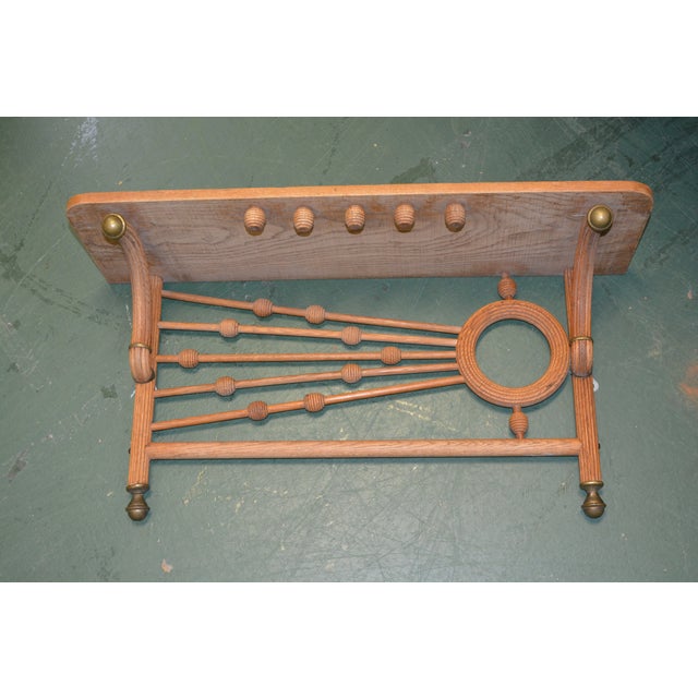Mid-Century Modern 1960s Mid Century Wood Stick & Ball Shelf 24" Wall Mount Brass Finials / Round Beehive Balls For Sale - Image 3 of 18