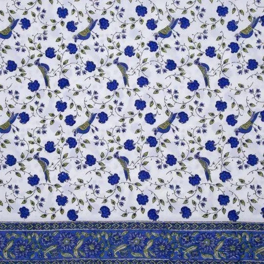 Contemporary Birds on Vine Twin-XL Bed Blue Flat Sheet For Sale - Image 3 of 6