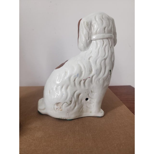 Vintage Staffordshire Spaniel Dog Figurines Pair, White Gold Ceramic Dogs, Staffordshire Style Dog Statues, Victorian Dog Decor For Sale - Image 9 of 13