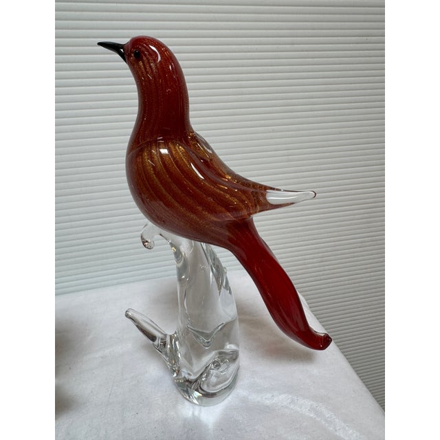 Italian Hand Blown Vintage Red + Gold Murano Bird Figurines, Set of Two For Sale - Image 3 of 12