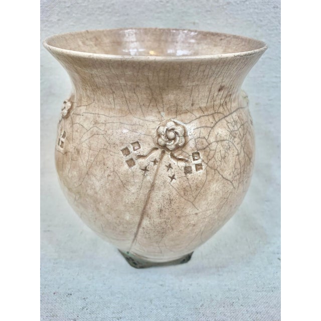 Tan Vintage Handmade Raku Vase For Sale - Image 8 of 12