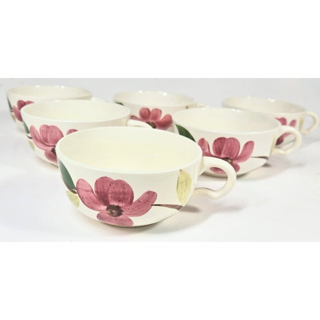 Handpainted Pink Dogwood Teacups- Set of Six For Sale - Image 6 of 16