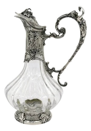 French Art Nouveau Style Figural Silverplate & Cristallerie Lorraine Claret Jug