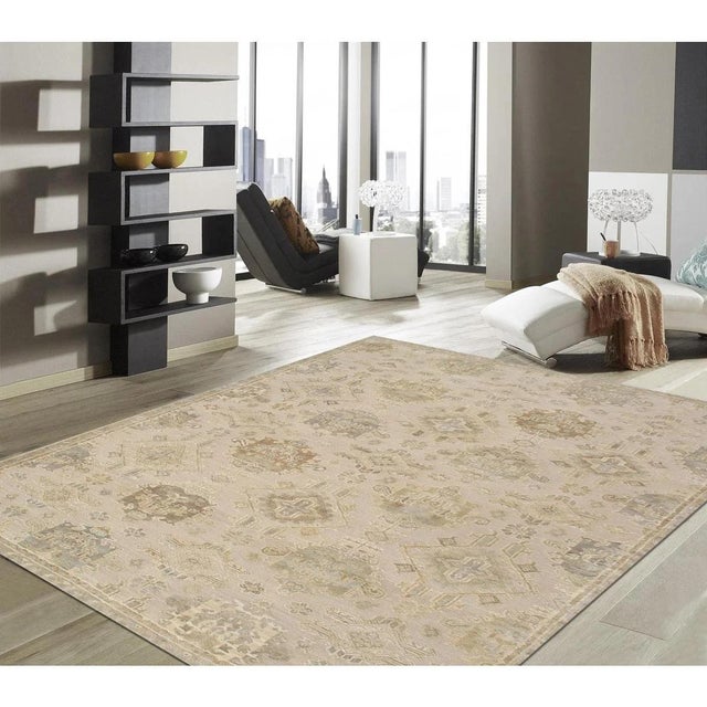 2010s Oushak Wool Beige Area Rug, 9' 1'' X 11'11'' For Sale - Image 5 of 6