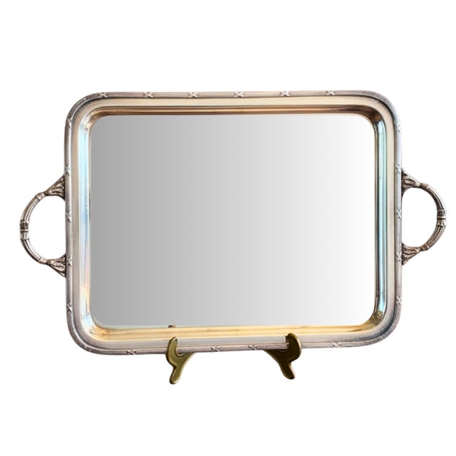 Silver Large Mid-Century Hollywood Regency Silver-Plated Serving Tray with Bamboo-Style Handles, France, 1950s For Sale - Image 8 of 8