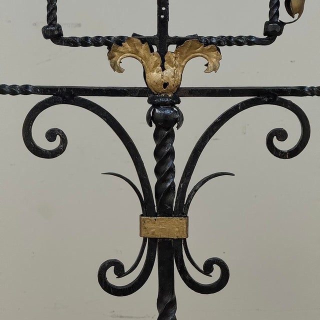 Spanish Revival Hand Forged Iron and Brass Torchère ~ Floor Candelabra For Sale - Image 12 of 18