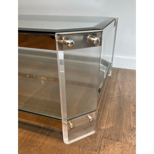 Octagonal Lucite and Chrome Coffee Table from Maison Jansen Circa 1970 For Sale - Image 9 of 12