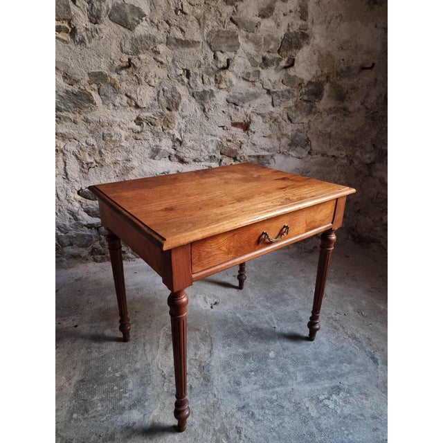 Antique French Oak Writing Table with Drawer, 1930 For Sale - Image 15 of 18
