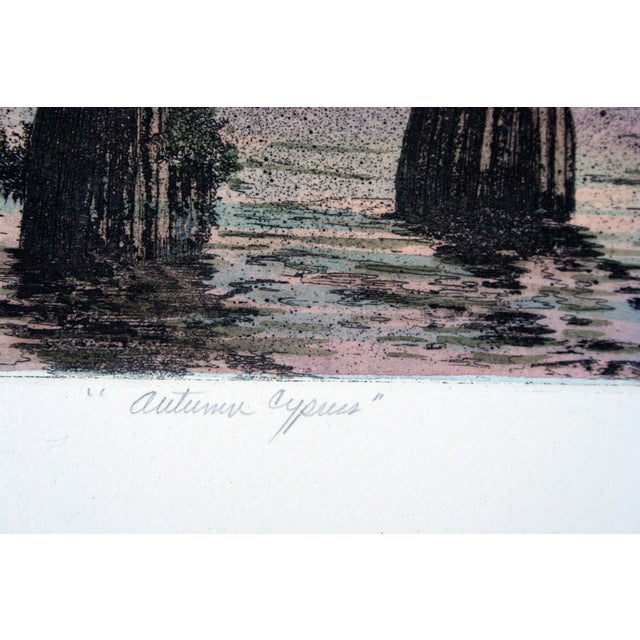 American Autumn Cypress Landscape Etching by Maurice Bonin For Sale - Image 3 of 4