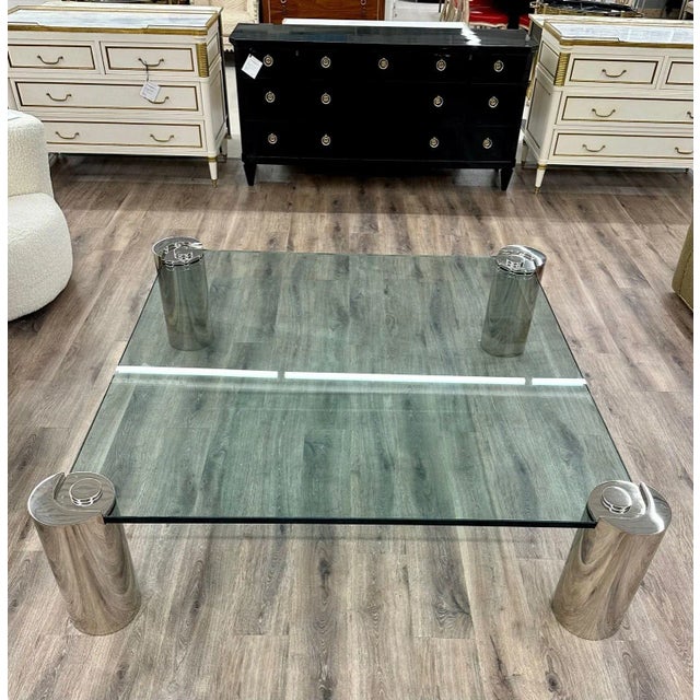 Mid-Century Modern Karl Springer Signed Chrome Coffee, Cocktail Table, Glass Top For Sale - Image 12 of 13