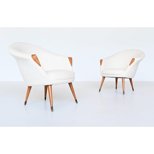 Scandinavian Nanna Ditzel Style Lounge Chairs Elm and Wool Denmark 1960 For Sale - Image 4 of 4