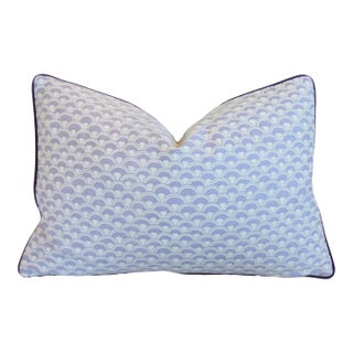 Designer Italian Mariano Fortuny Lavender & White Papiro Feather/Down Pillow 24” X 16” For Sale