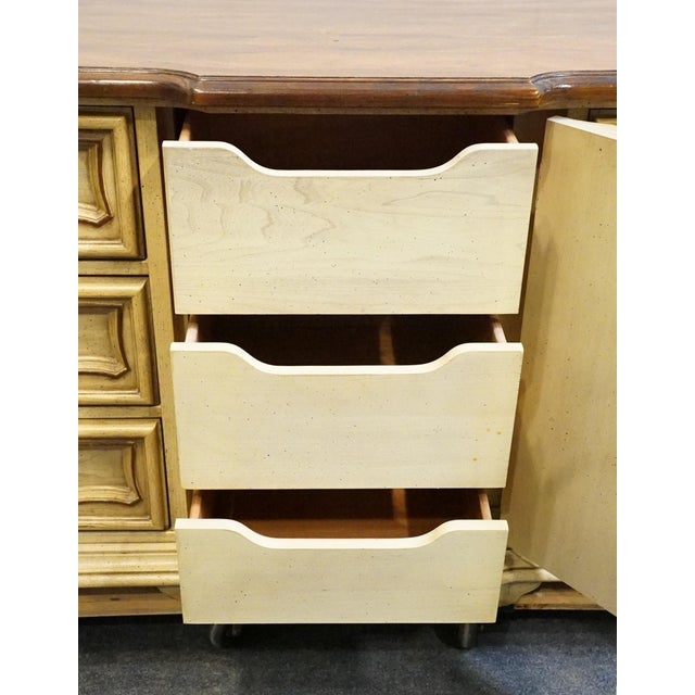 Stanley Furniture Solid Pecan Antiqued Yellow Cream Painted Mediterranean 73" Triple Door Dresser 4723-05 For Sale In Kansas City - Image 6 of 15