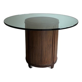 Late 20th Century McGuire Round Glass Top Bamboo-Style Dining / Center Table For Sale