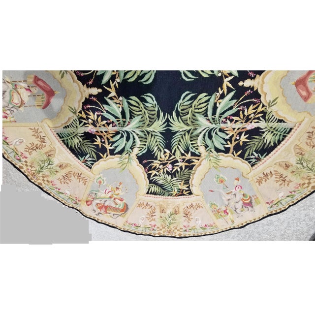 Textile Aubusson Style Large Round Needlepoint Rug or Wall Tapestry For Sale - Image 7 of 10