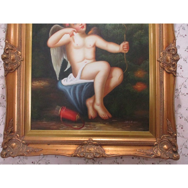 Beautiful Vintage Cherub, Putti, Angel Oil Painting on Canvas Sign LeBrun Fancy Frame For Sale In South Bend - Image 6 of 15