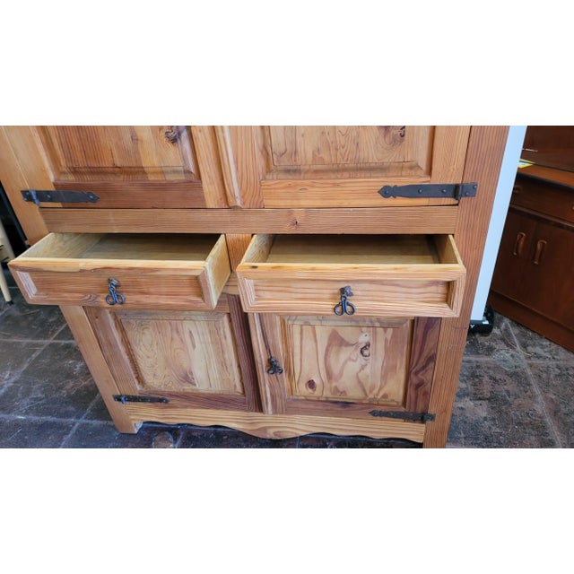 Rustic Solid Pine Armoire Hutch Storage Cabinet For Sale - Image 4 of 12