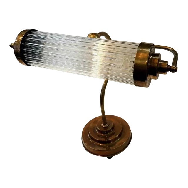 Vintage Art Deco Skyscraper Bankers Table Lamp in Brass & Glass For Sale