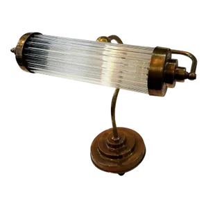 Vintage Art Deco Skyscraper Bankers Table Lamp in Brass & Glass
