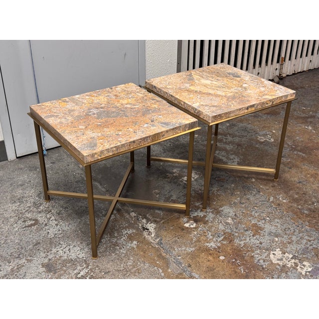Contemporary Bassett Furniture Square Stone Top End Tables, Pair For Sale - Image 3 of 12