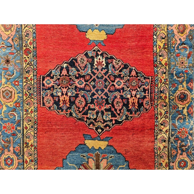 Vintage Persian Bidjar Gallery Rug, Hand-Knotted Wool, Geometric Pattern, Carnelian Red & Blue, 5x9 For Sale - Image 12 of 12