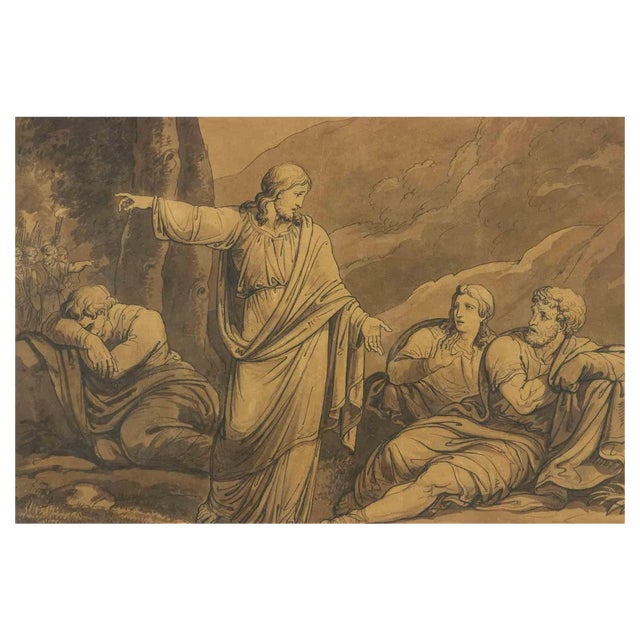 Bartolomeo Pinelli, Holy Scene, Drawing, 19th-Century For Sale